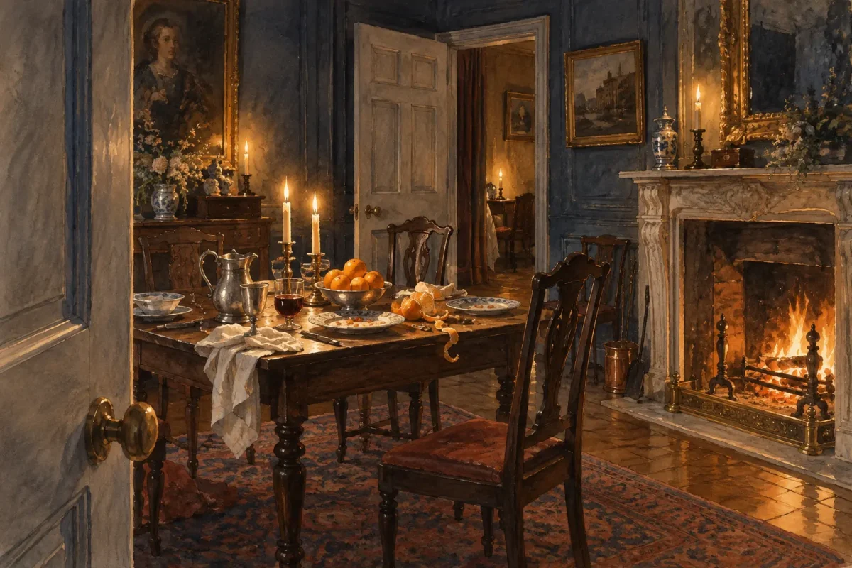 Dennis Severs House Atmosphere Candlelit Georgian dining room arranged as though its occupants have just left