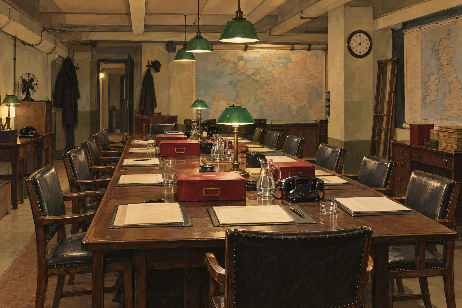 Churchill War Rooms Cabinet Room Illustration Illustration of the Cabinet Room inside the Churchill War Rooms