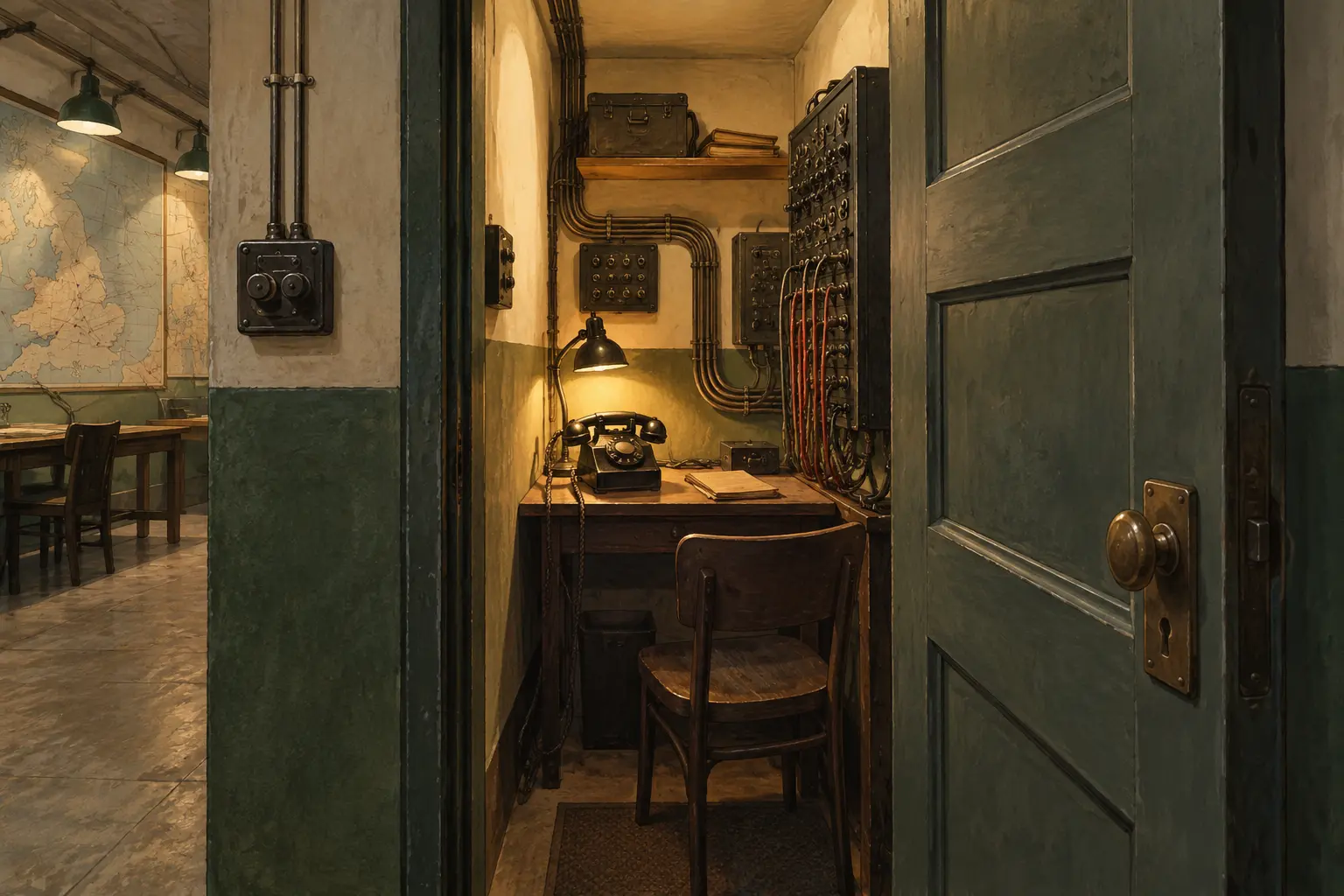 Churchill War Rooms Telephone Room Illustration Illustration of the concealed Transatlantic Telephone Room at the Churchill War Rooms