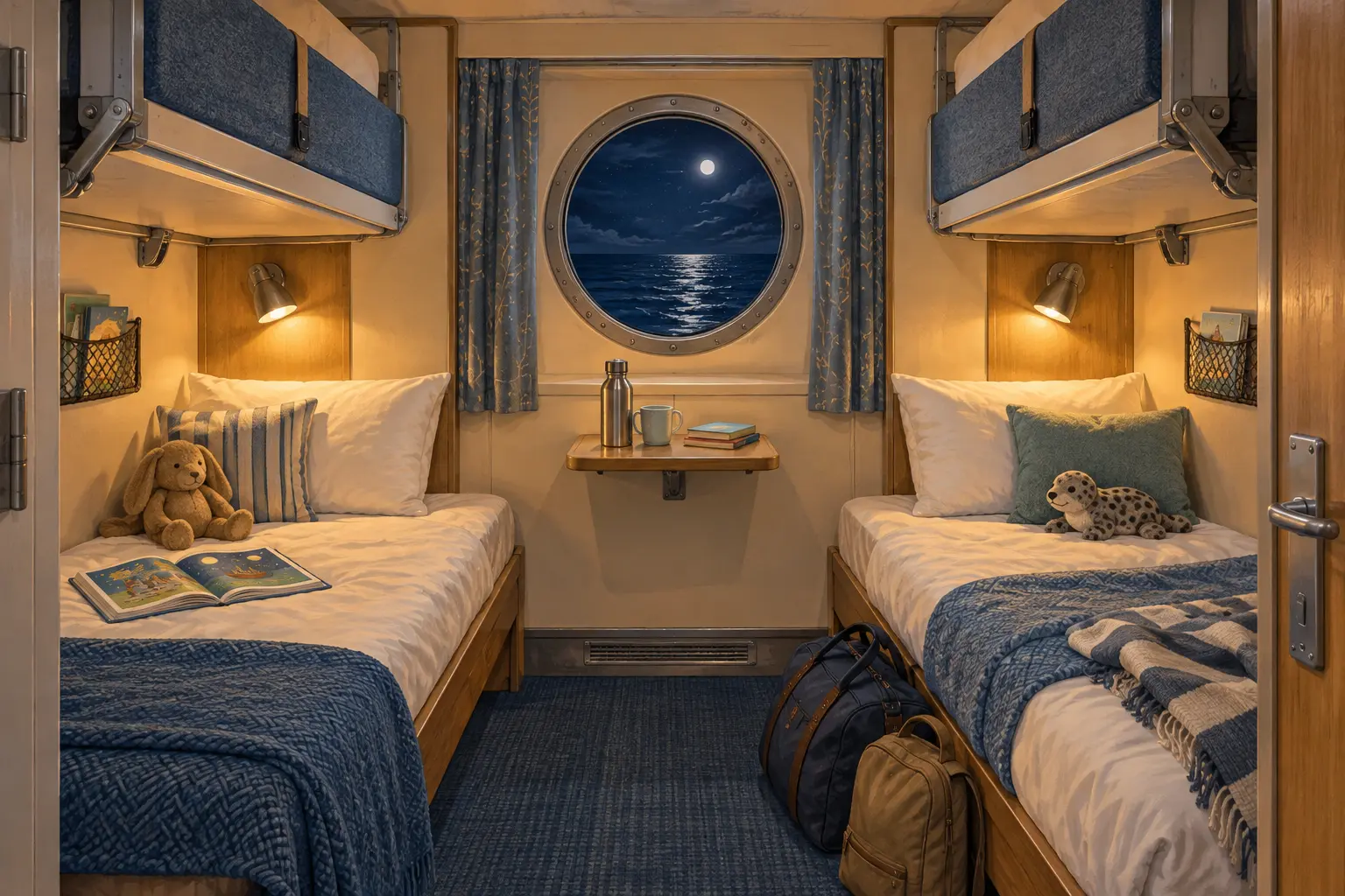 Family Overnight Cabin on a Ferry to Spain Illustration of a family overnight cabin on a ferry to Spain