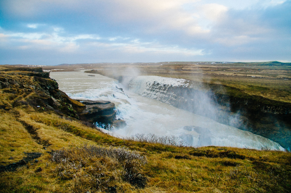 Gullfoss Waterfall in iceland from further out