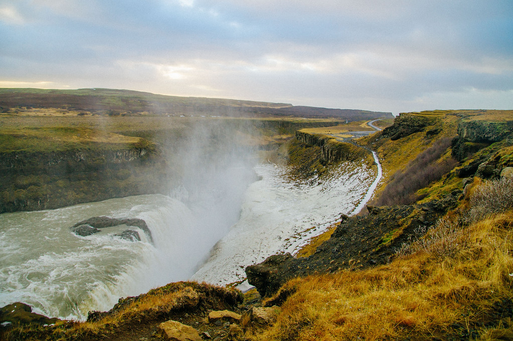 Gullfoss Waterfall in iceland looking the opposite direction