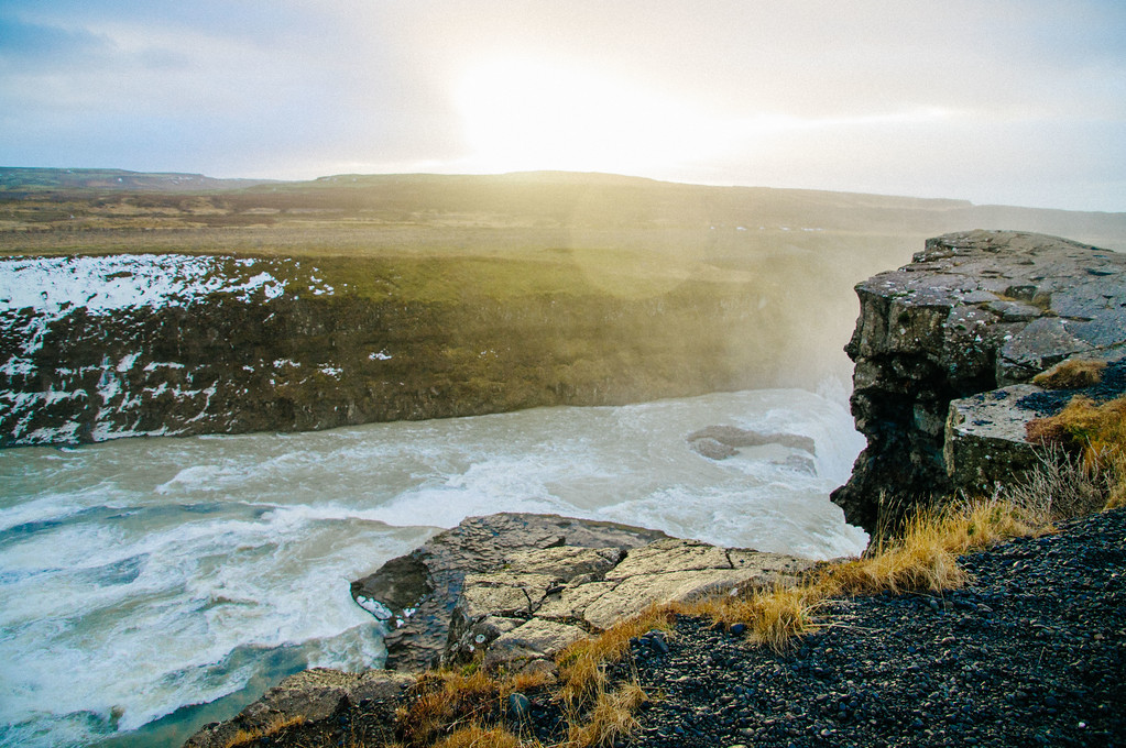 Gullfoss Waterfall in iceland overlooking the river
