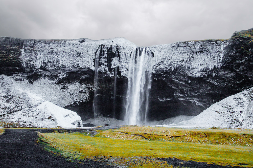 Seljalandsfoss in winter from afar