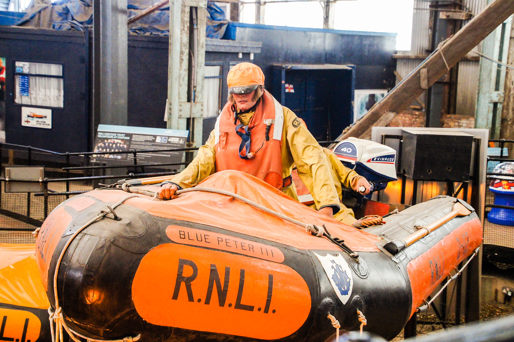blow up boat in the collection of life boats exhibit at the historic dockyard chatham