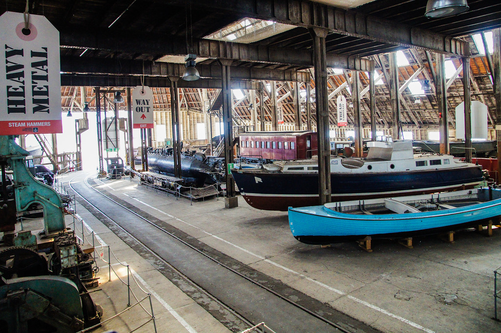 boats in the exhibit in the big space in the historic dockyard chatham