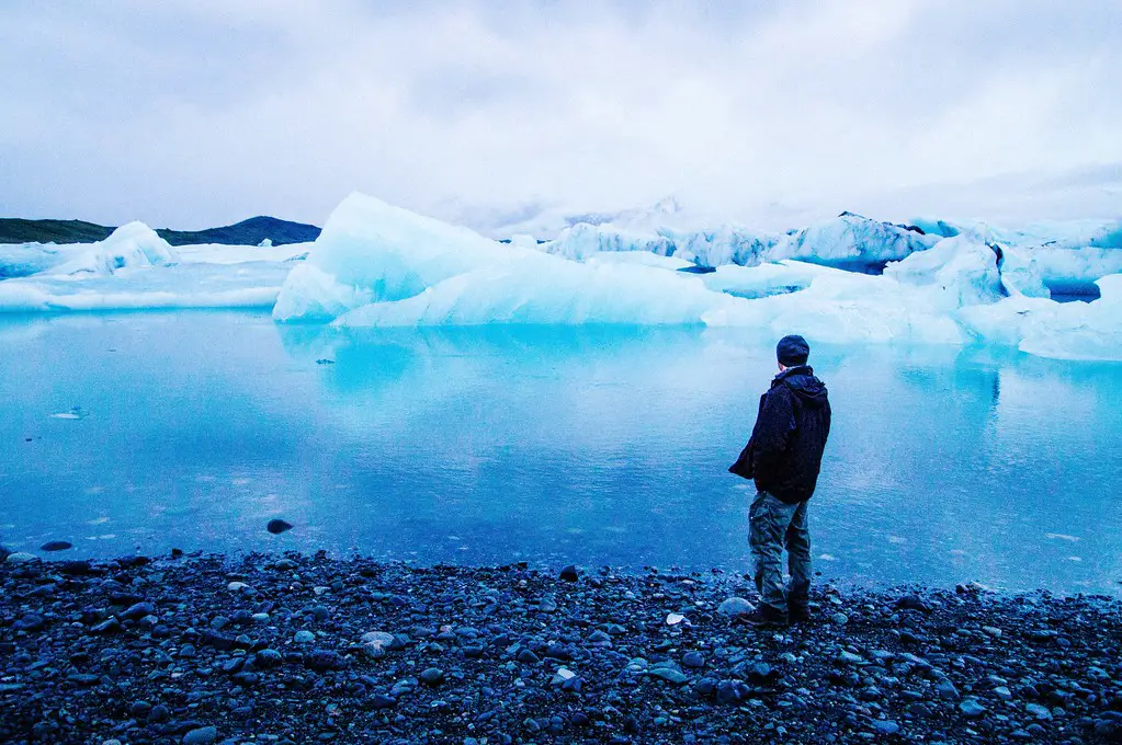husband in front of Jokulsarlon Glacier Lagoon from afar