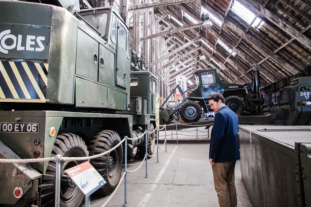 husband looking at exhibit in the big space in the historic dockyard chatham