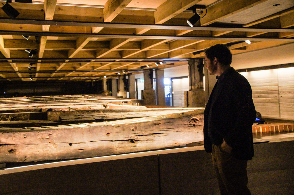 husband looking at the lost ship of namur exhibit at the historic dockyard chatham