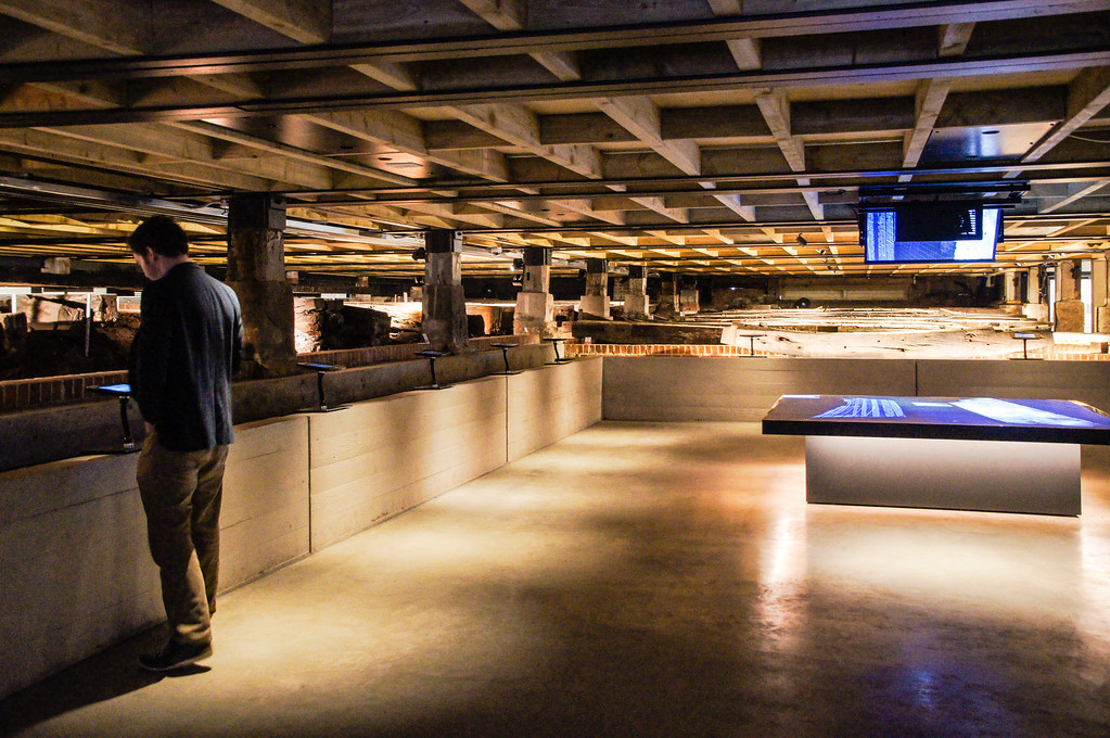 husband looking at the namur exhibit at the historic dockyard chatham