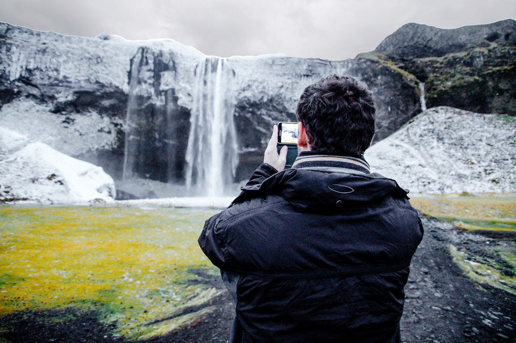 Gary photographing Seljalandsfoss in winter