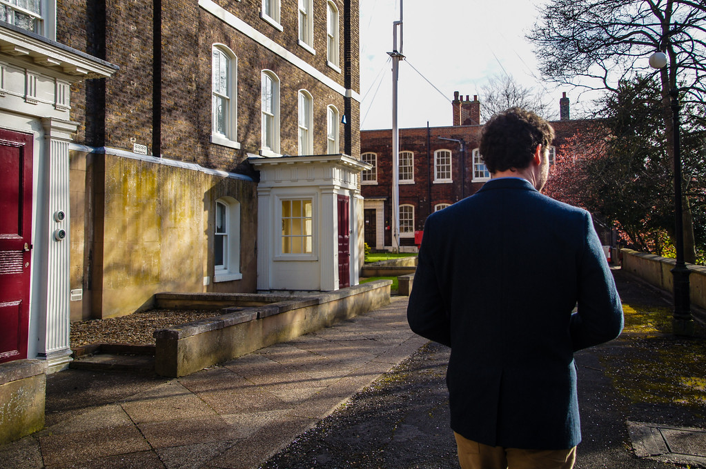 husband walking along the officers terrace at the historic dockyard chatham