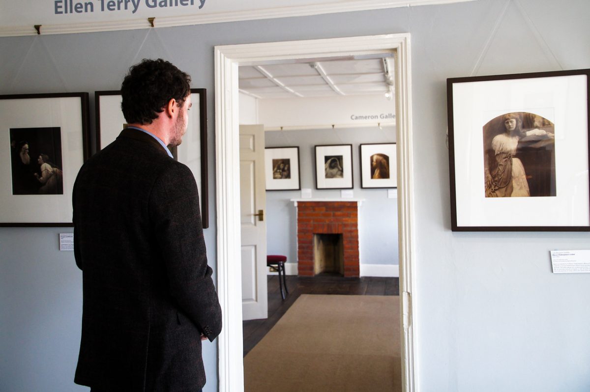 husband walking through gallery of dimbola museum on the isle of wight Gary walking through a gallery at Dimbola Museum