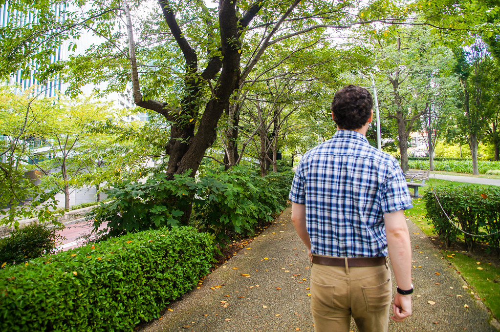 Husband walking through roppongi hills near the Ritz-Carlton Tokyo