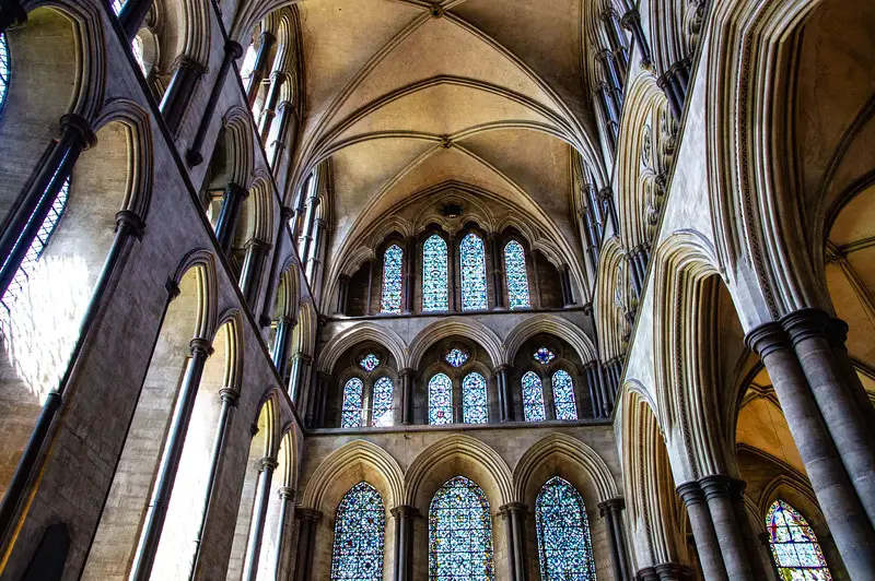 interior of salisbury cathedral nave and windows