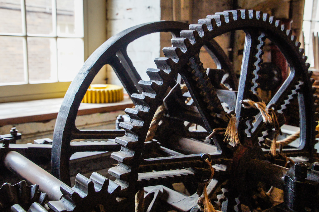 metal wheel inside the ropery at the historic dockyard chatham