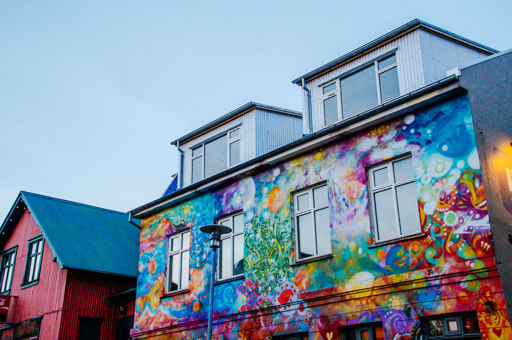 Painted colourful facade in Reykjavík Iceland