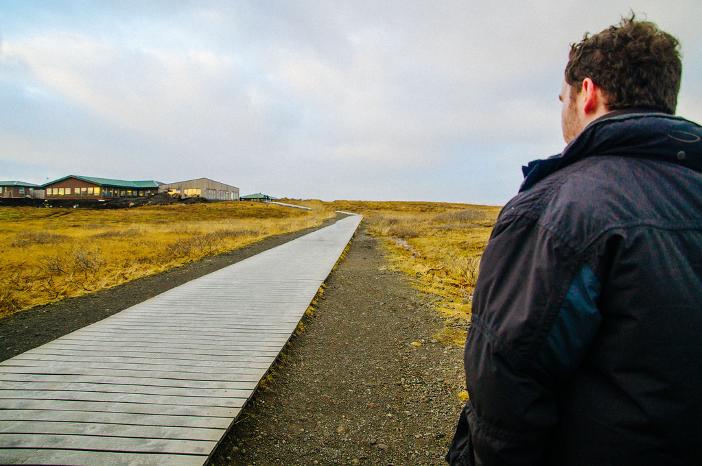 Walking towards Gullfoss Waterfall in iceland looking the opposite direction