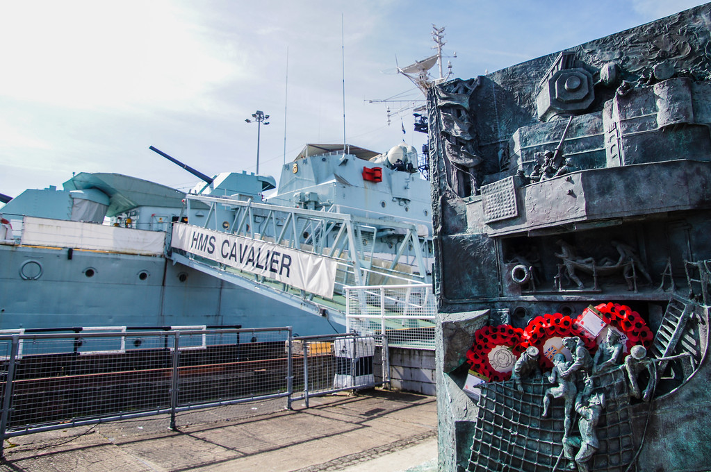 war memorial beside the hms cavalier from outside at the historic dockyard chatham