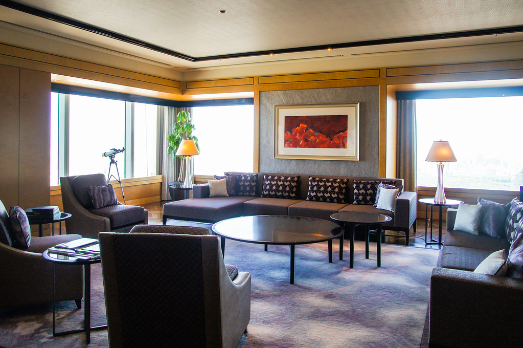 Windows in living room in a suite at the Ritz-Carlton Tokyo