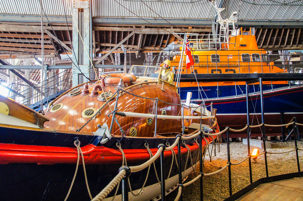 wooden life boat in the collection of life boats exhibit at the historic dockyard chatham