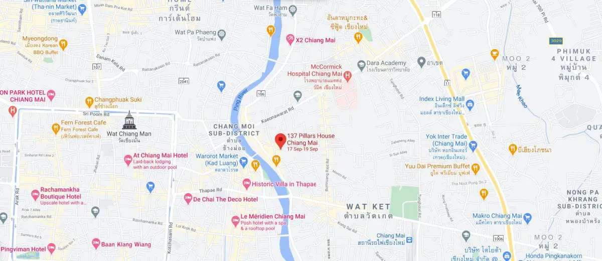 137 pillars house in chiang mai thailand location map