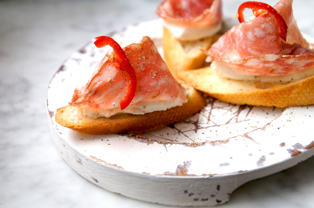 Fennel Salami Chilli and Truffle Ricotta Crostini starter at no1 duke street richmond london picture 1