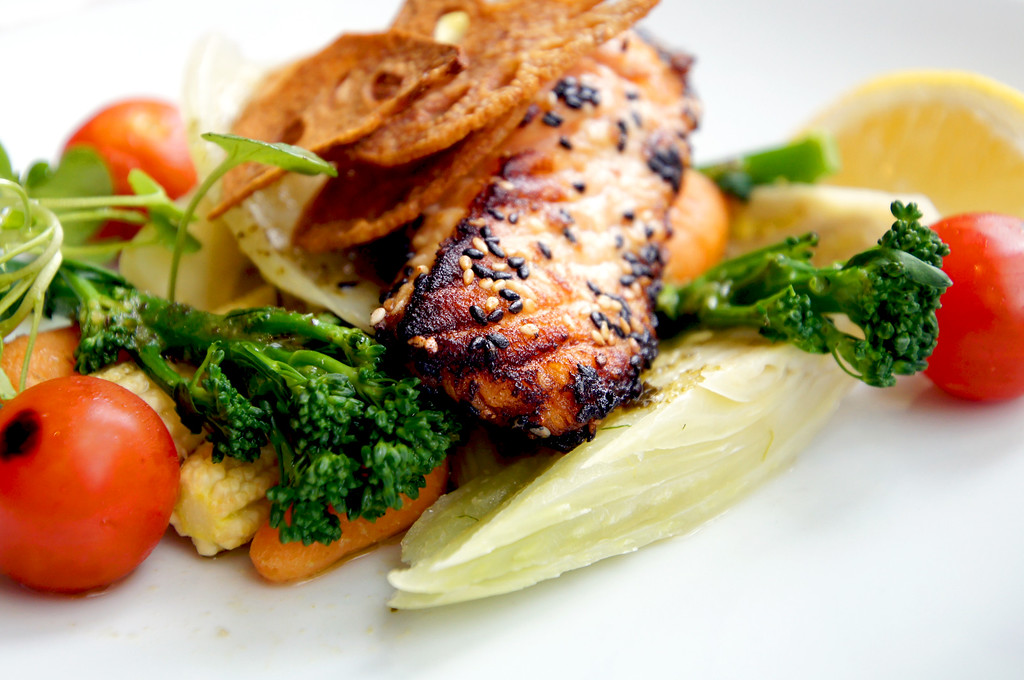 Miso Salmon Fillet with Lotus Root Crisps at rocket italian fusion restaurant in london picture 1 Miso Salmon Fillet with Lotus Root Crisps at rocket italian fusion restaurant in london picture 1