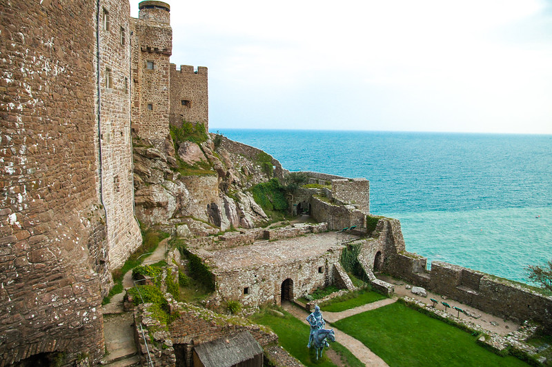 Mont Orgueil Castle in Jersey looking towards ocean