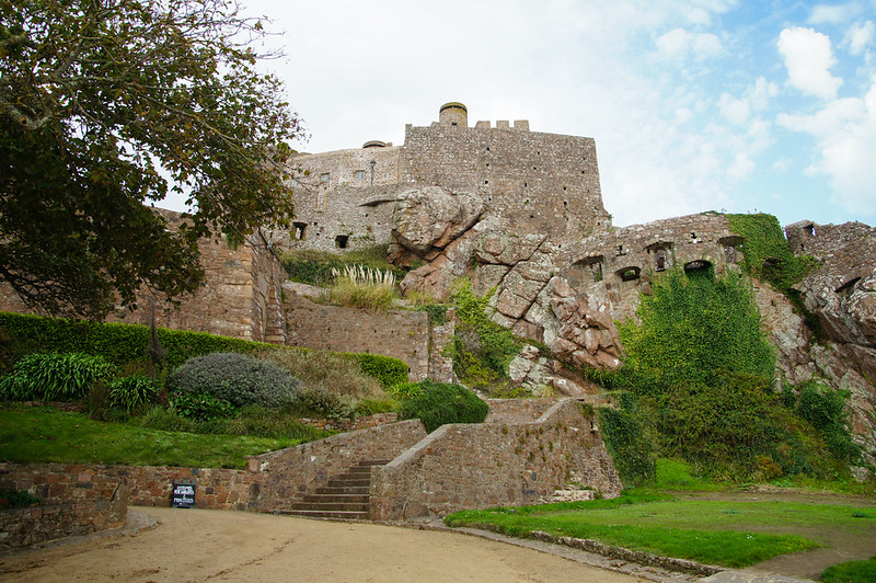 Stone interior of Mont Orgueil Castle in Jersey