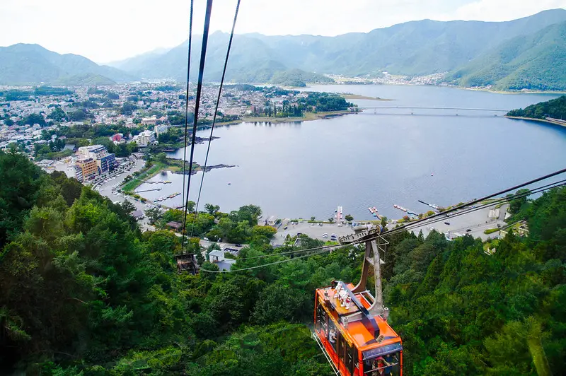 Mount Kachi Kachi Ropeway with lake kawaguchiko in background Mount Kachi Kachi Ropeway with lake kawaguchiko in background