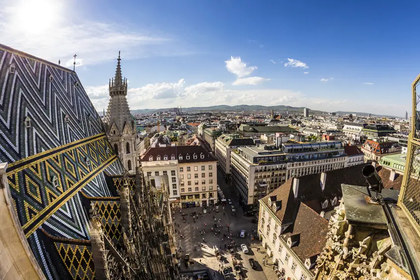 View of Vienna city from the Stephansdom roof Austria