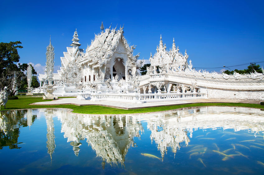 Wat Rong Khun or White Temple Landmark in Chiang Rai Thailand