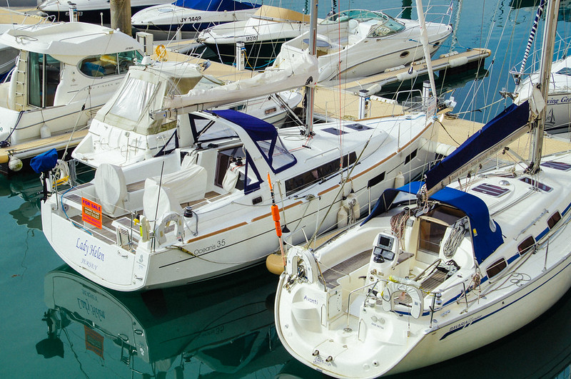 Boats moored at Liberty Wharf in Jersey