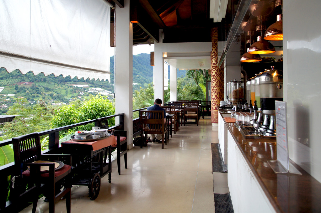 breakfast area in main building of panviman chiang mai in thailand Breakfast area in the main building at Panviman Chiang Mai Spa Resort