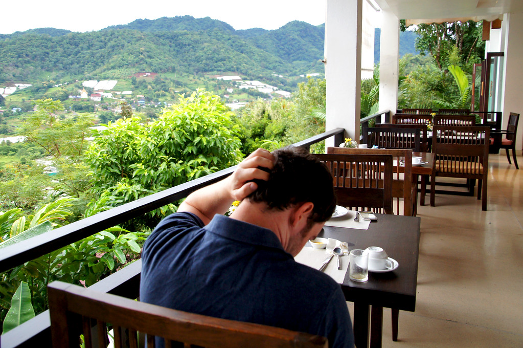 breakfast on the terrace of main building of panviman chiang mai in thailand Breakfast on the terrace of the main building at Panviman Chiang Mai Spa Resort