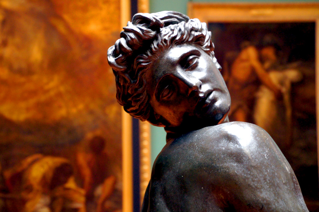 bronze statue of woman in watts gallery in guildford