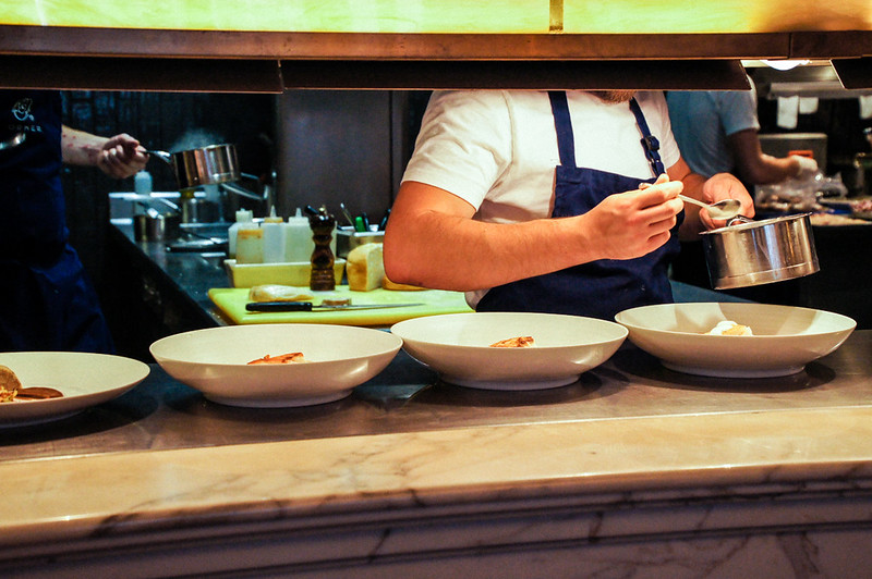 Chef serving up dishes at ormer Shaun Rankin restaurant in St Helier in Jersey