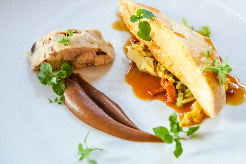 Chicken terrine in chestnut sauce at ormer Shaun Rankin restaurant in St Helier in Jersey
