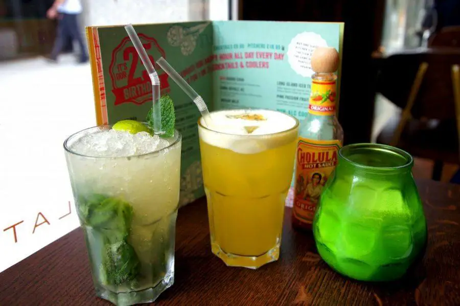 cocktails at las iguanas latin american restaurant on brunswick square in London