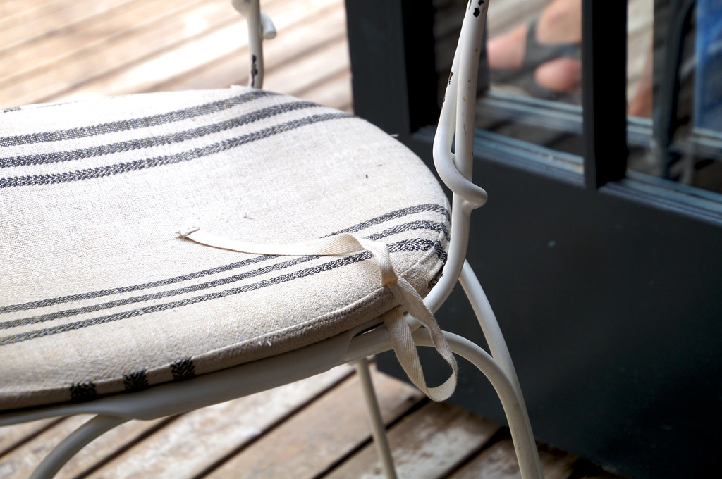 cushion on seat on outdoor terrace of no1 duke street richmond london