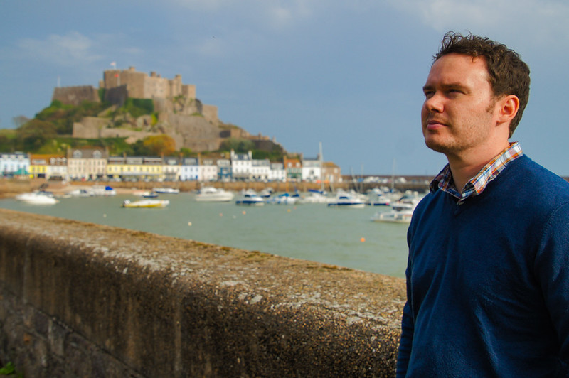 Gary standing in front of Mont Orgueil Castle