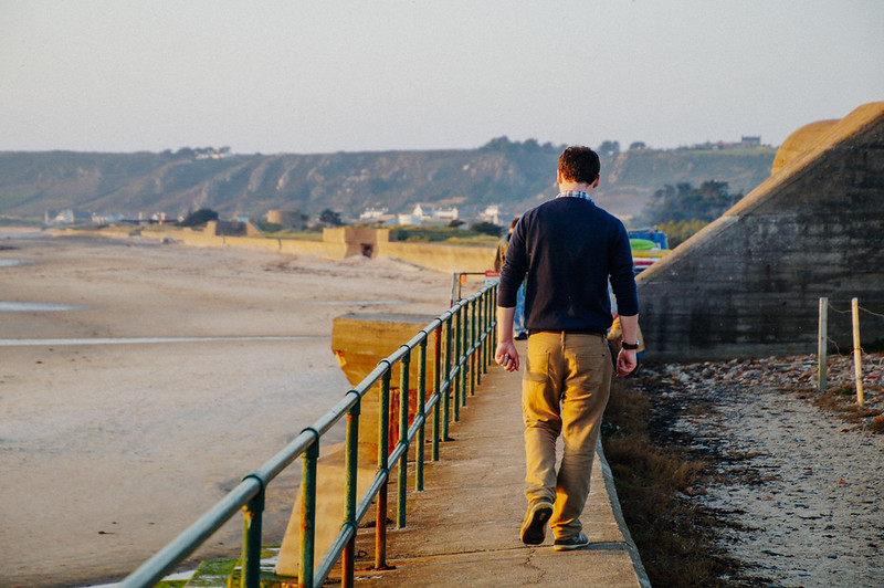 Gary walking along St Ouen's bay in Jersey
