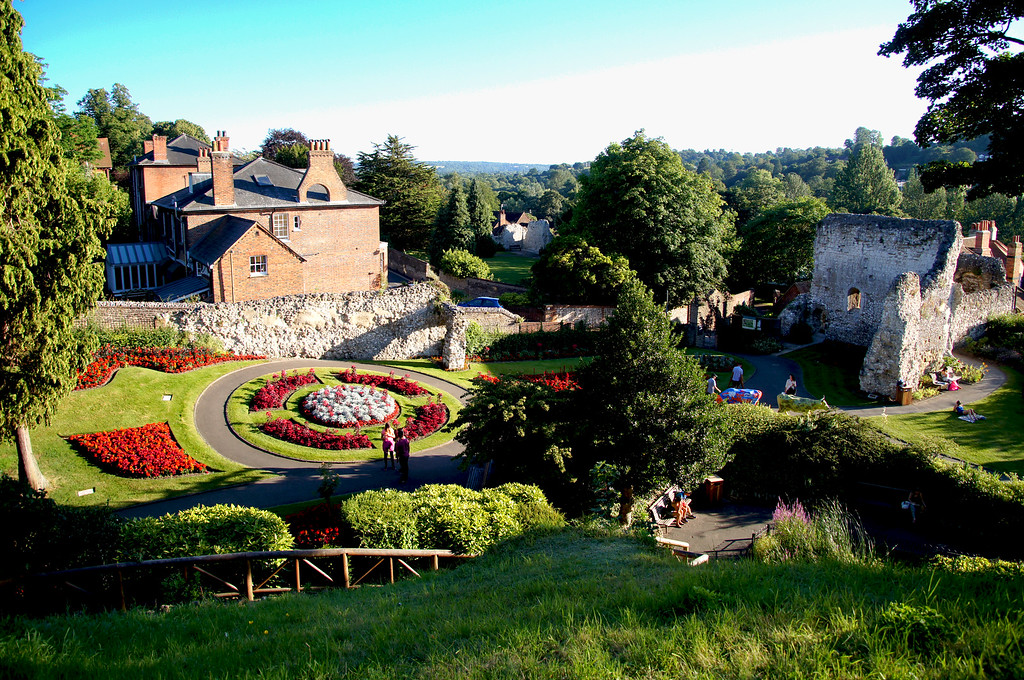 looking across the garden surrounding guildford castle