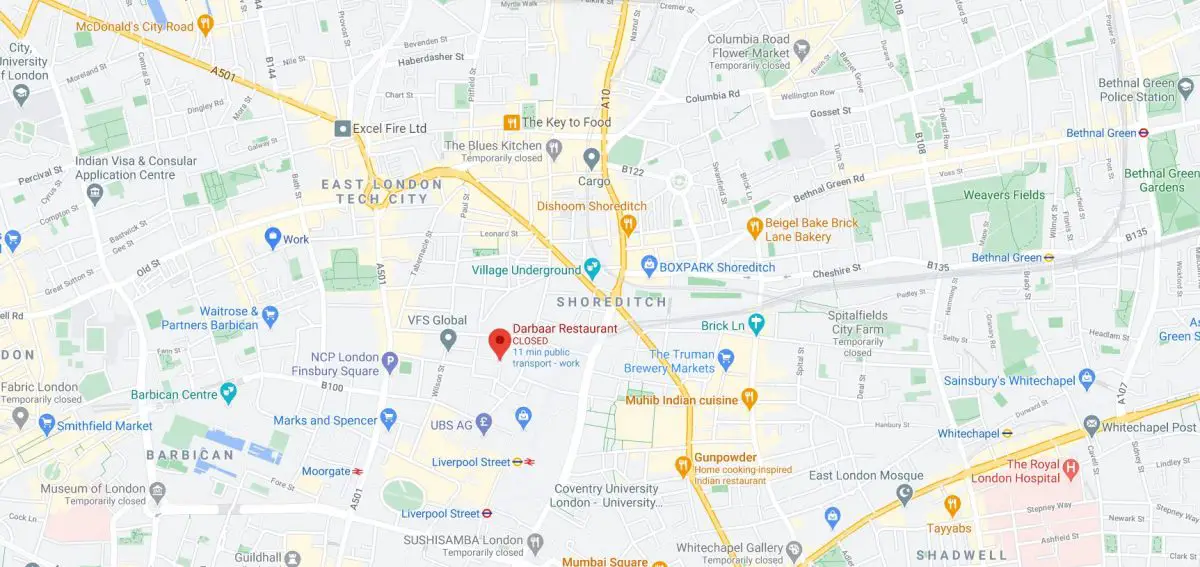 modern indian restaurant dabaar in london location map