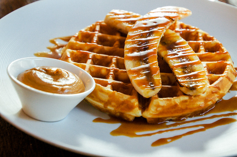 Peanut banana waffles at ormer Shaun Rankin restaurant in St Helier in Jersey