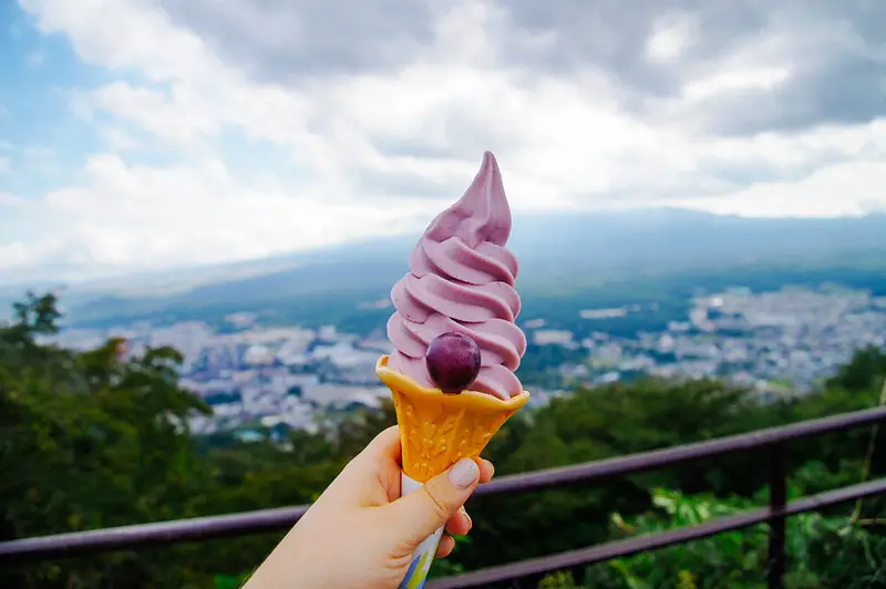 purple ice cream at Fujimidai Station above lake kawaguchiko