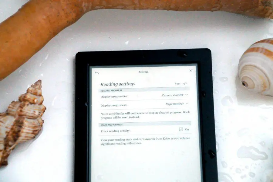 reading settings on the Kobo H2O Electronic reader