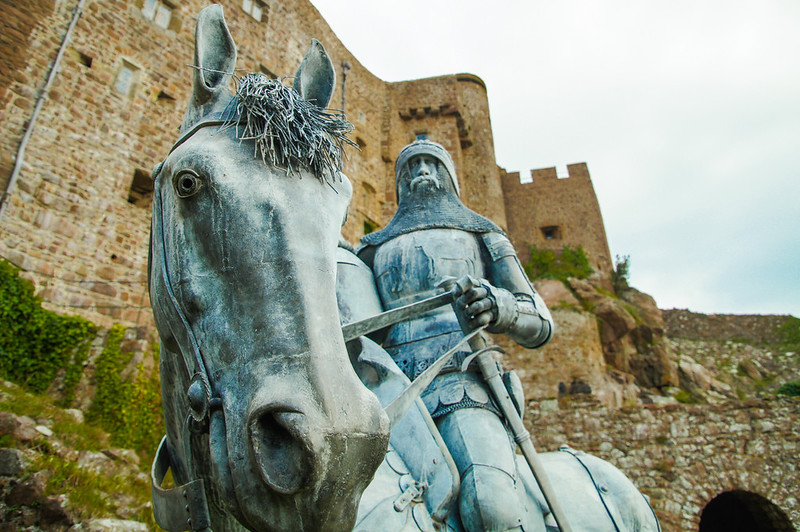 Knight statue inside Mont Orgueil Castle in Jersey