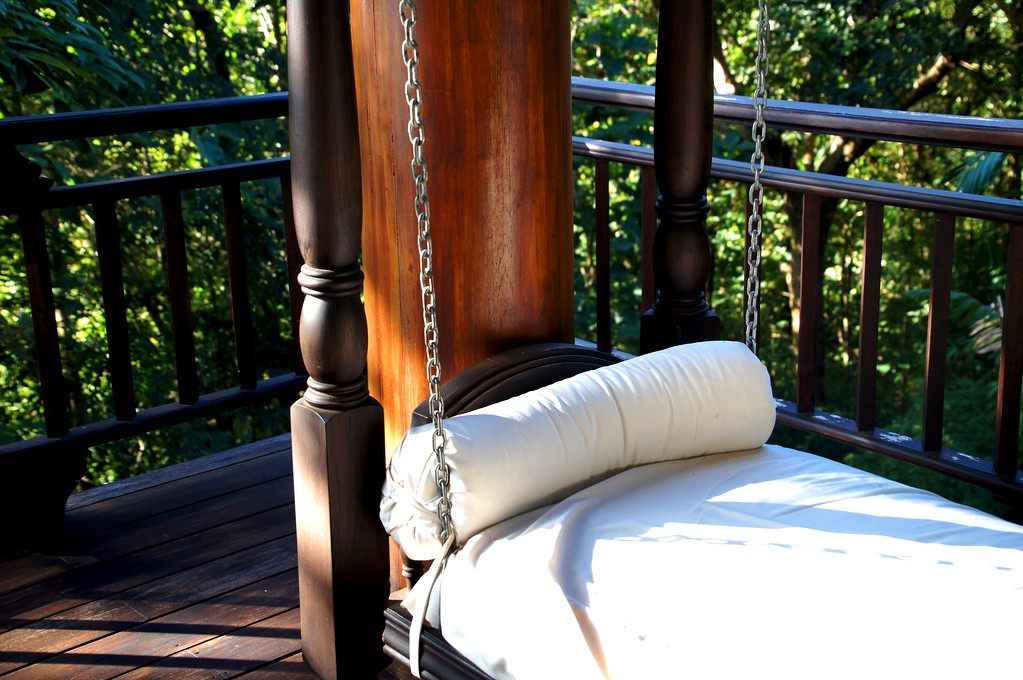 swing on terrace of our private villa at panviman chiang mai in thailand Swing on terrace of our a private villa at Panviman Chiang Mai Spa Resort